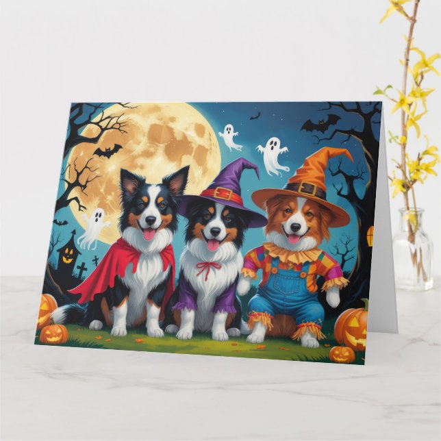 Border Collies Hundar Pumpa Halloween Rollig Kort (Gul blomma)