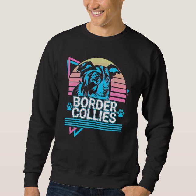 Border Collies Retro Lång Ärmad Tröja (Framsida)