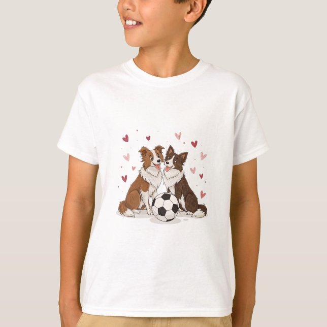 Border Collies with soccer ball for Valentine's Da T Shirt (Framsida)