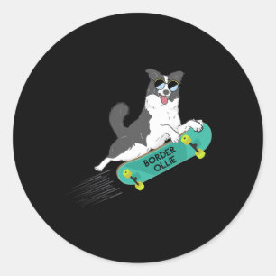 Border Ollie Roliga Puns Skämt Hund Skateboard Kid Runt Klistermärke