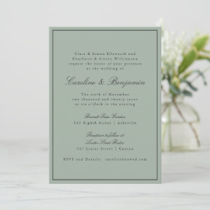 Border Script Elegant Bröllop Olivgrå RSVP Inbjudningar