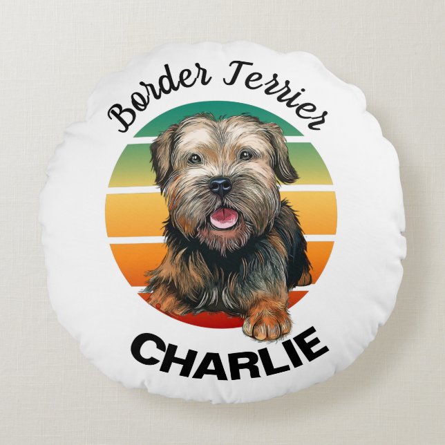 Border Terrier Anpassad Rund Kudd Kudde (Framsidan)
