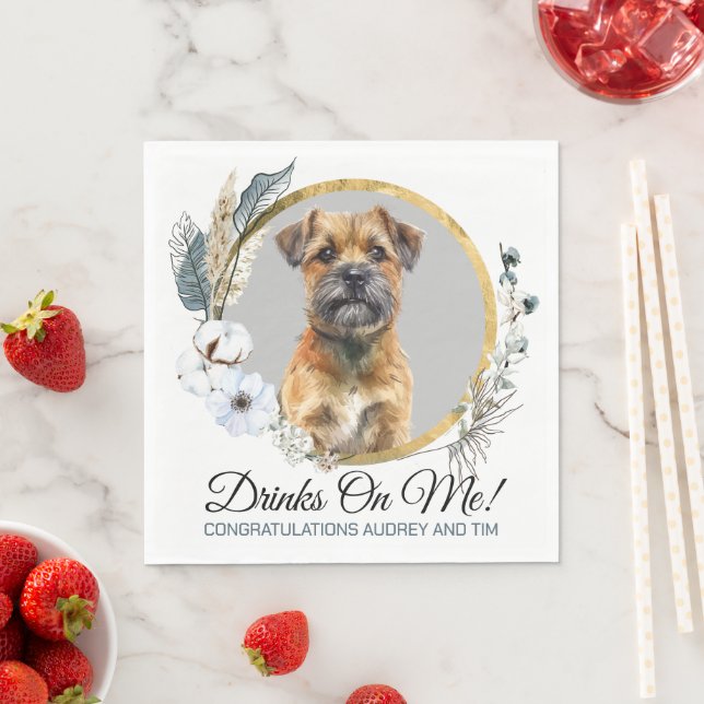 Border Terrier Bröllopsservetter Med Hund Foto Pappersservett (Insitu)