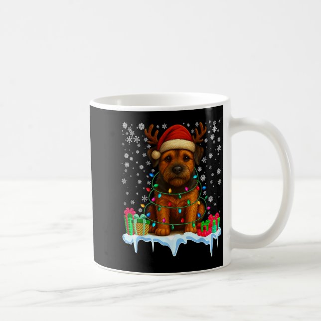 Border Terrier Christmas Santa Hat Reindeer Pajama Kaffemugg (Höger)