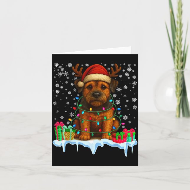 Border Terrier Christmas Santa Hat Reindeer Pajama Kort (Framsida)