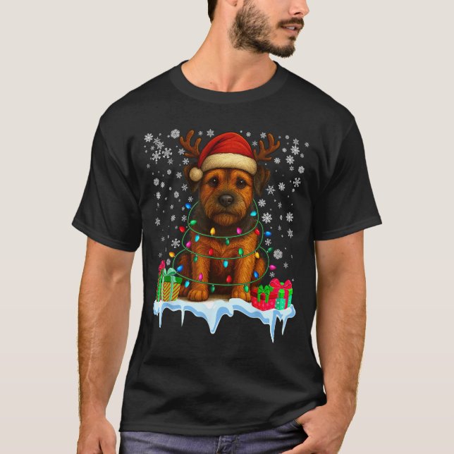 Border Terrier Christmas Santa Hat Reindeer Pajama T Shirt (Framsida)