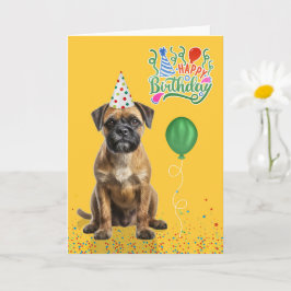 Border Terrier Dog Party Hat Yellow Birthday Kort