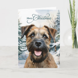 Border Terrier Dog Woodland Forest Christmas Helgkort