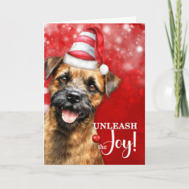 Border Terrier Hund Släpp Loss Glädjen Jul Helgkort