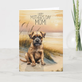 Border Terrier Hund Solnedgång Strand Mors Dag Helgkort