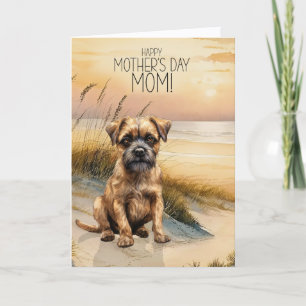 Border Terrier Hund Solnedgång Strand Mors Dag Helgkort