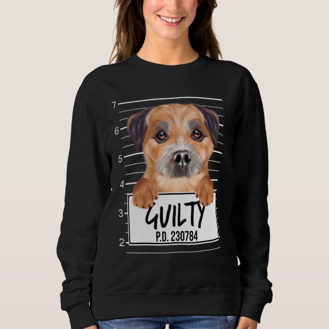 Border Terrier Mugshot Skyldig Hund T Shirt (Framsida)