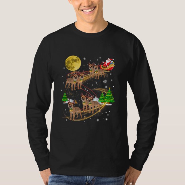 Border Terrier Reindeer Christmas Dog Riding T Shirt (Framsida)