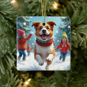 Border Terrier Snöbollskrig Julmålning Julgransprydnad Keramik