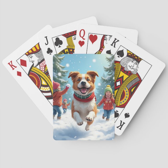 Border Terrier Snowball Fight Christmas Painting Casinokort (Baksidan)