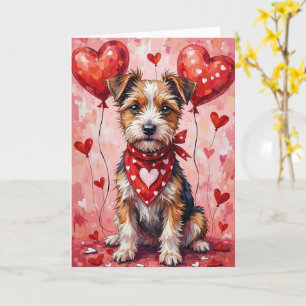 Border Terrier Valentine Hund sittande med hjärtan Kort