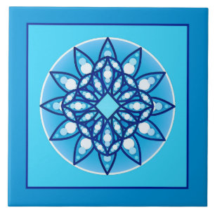 Borderade Mandala mönster i turkos och Blue Kakelplatta