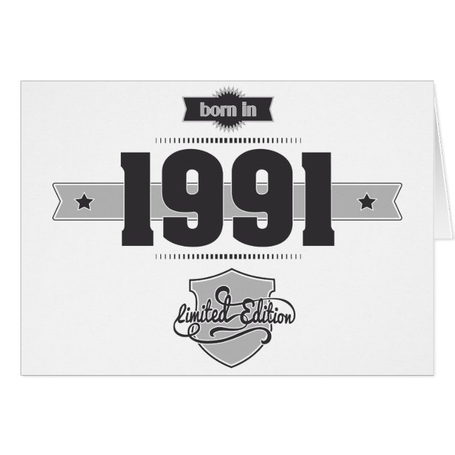 Bördig 1991 (Dark&Lightgrey) Hälsningskort (Framsidan Horizontal)