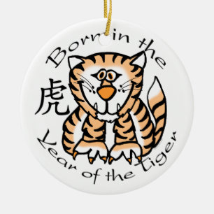 Bördigt året av prydnaden för tiger (kines) julgransprydnad keramik