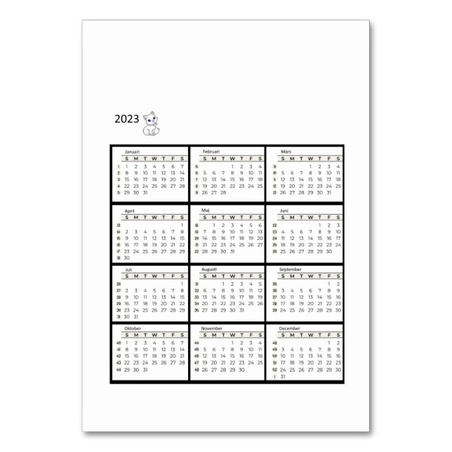 bordkalender bordsnummer (Framsidan)
