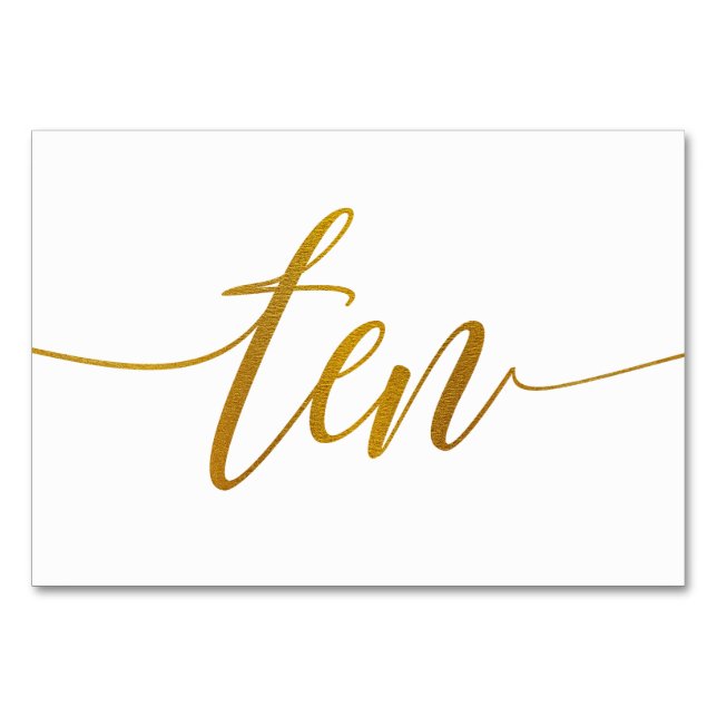 Bordnummer - Lyxig typografi - Falsk guldfolie 10 Bordsnummer (Framsidan)