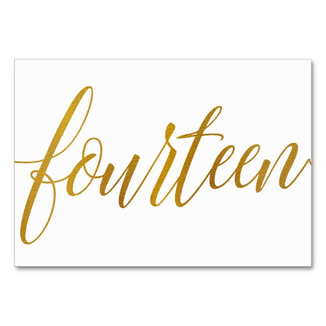 Bordnummer - Lyxig typografi - Falsk guldfolie 14 Bordsnummer (Framsidan)