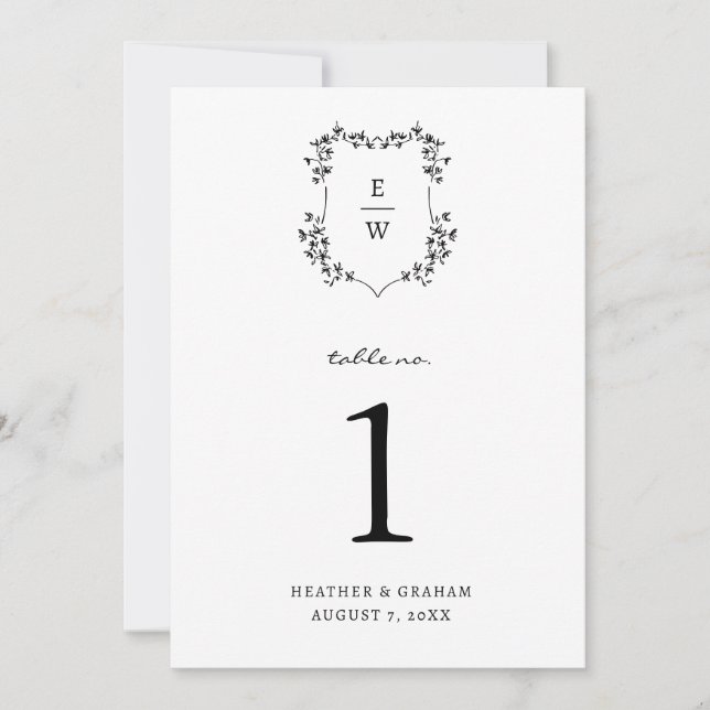 Bordnummer med monogram inbjudningar (Framsida)
