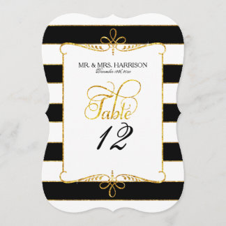 Bordnummer namn Randig Skrift Guld Glitter Inbjudningar