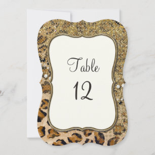 Bordnummer Naturlig Guld Glitter Leopardsmönster Inbjudningar