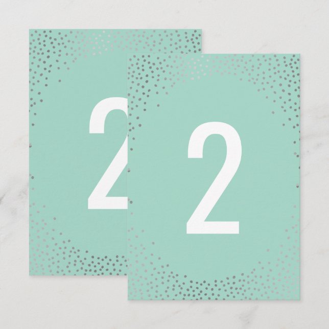 BORDNUMMER rustik mini konfetti silver mint Inbjudningar (Fram/baksida)