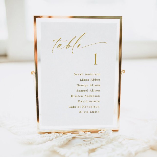 Bordnummer sittplatskarta hängande kort (Elegant Modern Script Table Number Individual Seating Chart)
