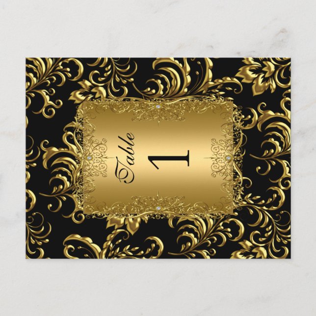 Bordnummer Sittplatskort Damask Guld Vykort (Framsida)