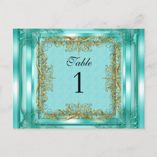 Bordnummer Sittplatskort Guld Teal Vykort