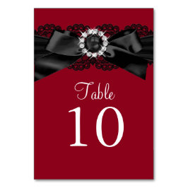 Bordnummerkort med burgunderröd och svart pärlbåge bordsnummer