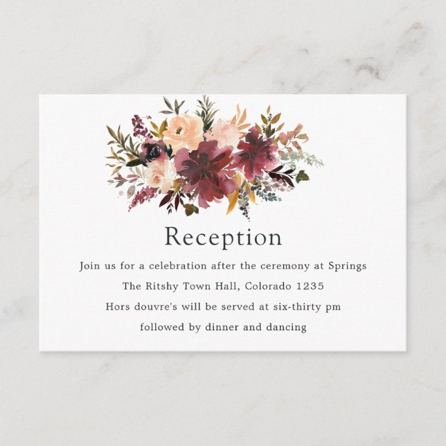 Bordo Päron Färg Vattenfärg Blommig Bröllop Tilläggskort (Framsida)