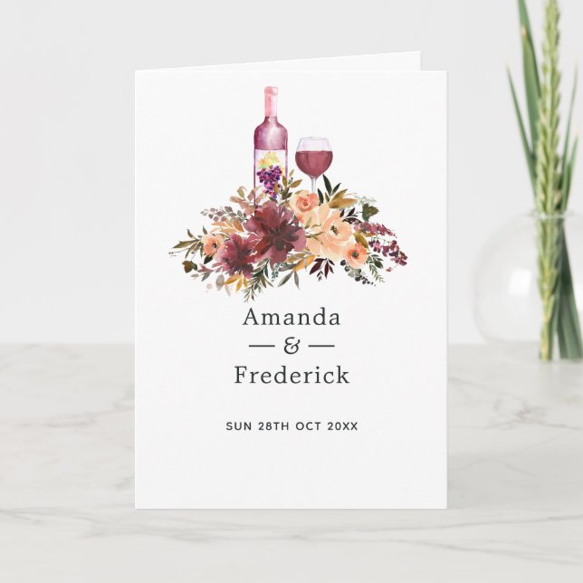 Bordo Peach Blommig Vin Bröllop Program (Framsida)
