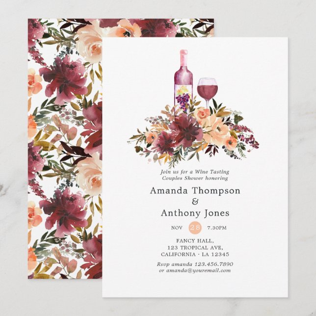 Bordo Peach Vin Tasting Par Shower Inbjudningar (Fram/baksida)