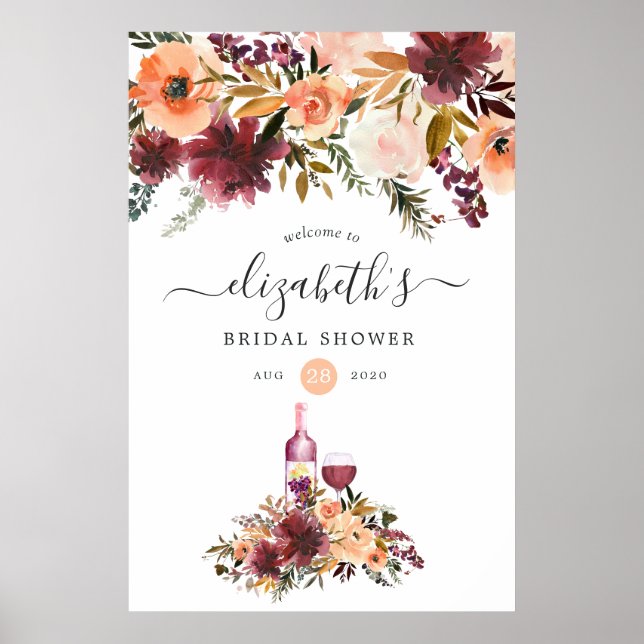 Bordo Peach Vinprovning Bröllopsfest Välkommen Poster (Framsidan)
