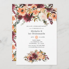 Bordo Peach Watercolor Bridesmaids Luncheon Inbjudningar