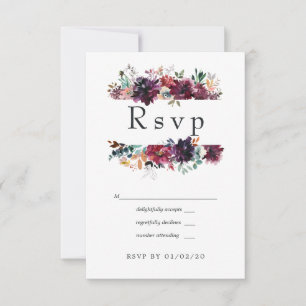 Bordo Violet Plum Watercolor Blommigt Bröllop OSA Kort
