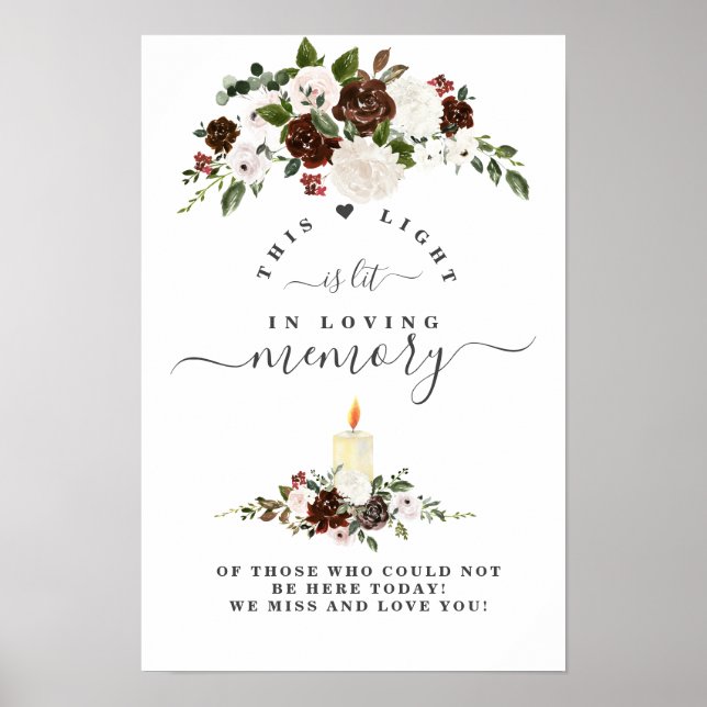 Bordo vit blommig minnestavla för älskade poster (Framsidan)
