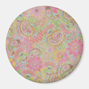 Bordsblommor av färglös Blommigt Paisley Magnet