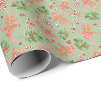 Bordsbröd och Holly Grenar GRÖNT Wrapping Pape Presentpapper