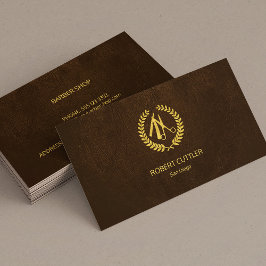 Bordsbutikens lyxiga, enkla guld brunläderutseende visitkort