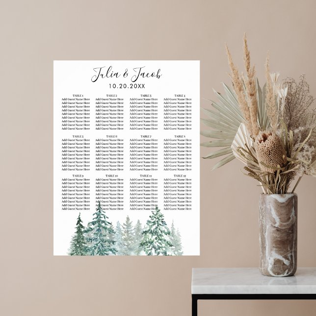Bordsdiagram över gräs Träd i Poster (Winter Rustic Pine Trees Lantern Botanical Wedding Party Supplies)