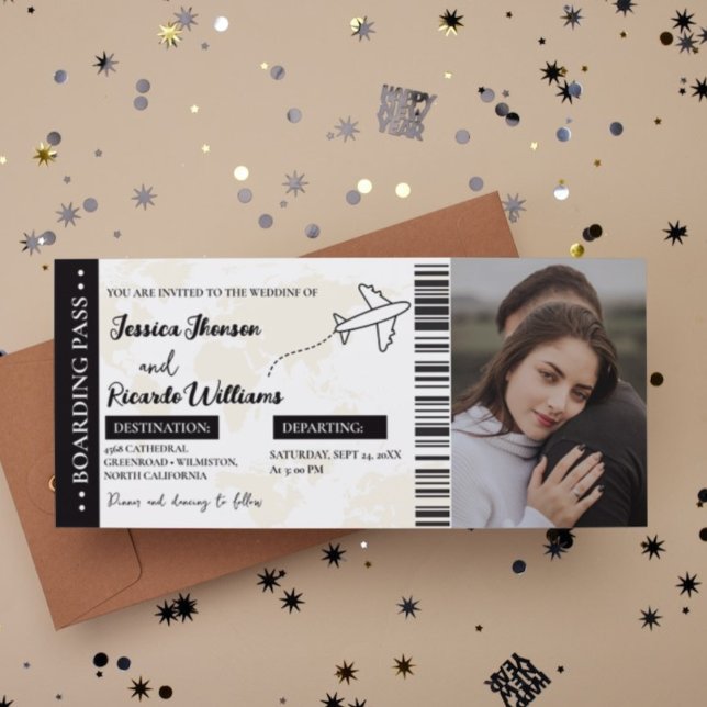 Bordsinträdet i monogram bröllopsinbjudan biljett spara datumet (Skapare uppladdad)