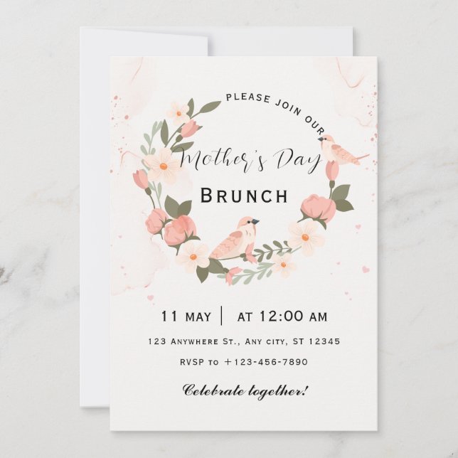 Bordskort för mors dag brunch i beige rosa (Framsida)