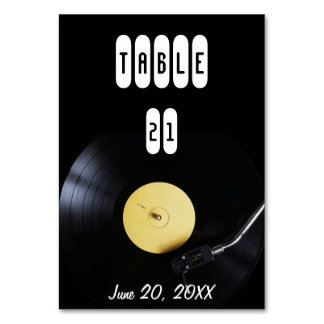 Bordskort: Vinylskiva på grammofon. Retro tema Bordsnummer