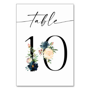 Bordsnummer 10 för marin, dammblå och Rosa Blommig