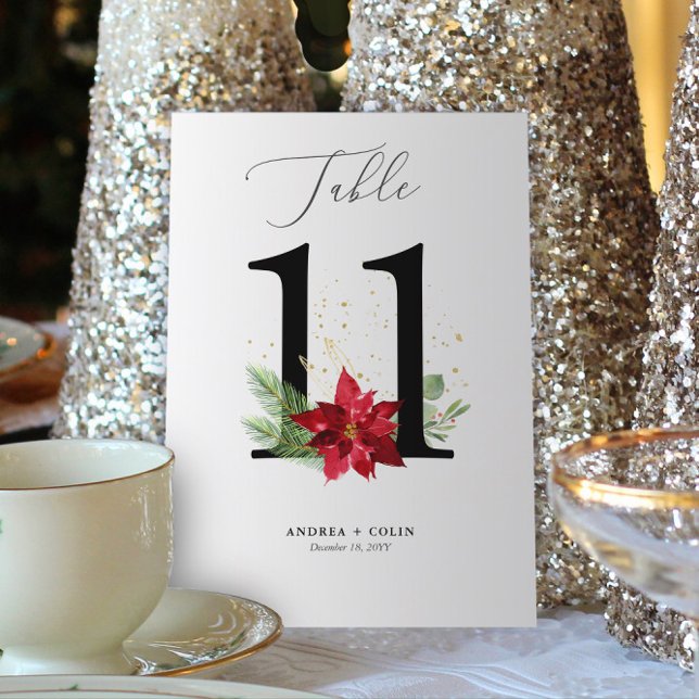 Bordsnummer 11 Guld Watercolor Helgdag Botanical (Botanical Christmas Wedding / Event Table Number | No. 11 (For all numbers, see Collection below))